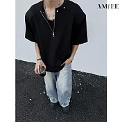 【AMIEE】美式重磅圓領寬鬆T恤(男裝/KDTY-S153) M 黑色