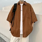 【AMIEE】日系復古寬鬆休閒襯衫上衣(男裝/KDTY-M341) M 咖色