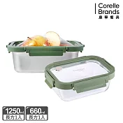 【康寧 Snapware】 全可拆保鮮盒二件組(彈力矽膠不鏽鋼*1、玻璃*1)