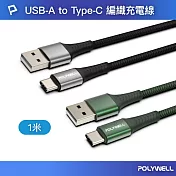 POLYWELL USB To Type-C 編織充電線 /1M 黑色