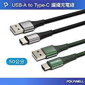POLYWELL USB To Type-C 編織充電線 /0.5M 綠色