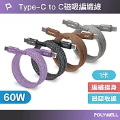 POLYWELL 磁吸收納PD快充線 Type-C To Type-C /1米  /紫色