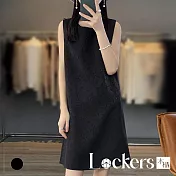 【Lockers 木櫃】緞面無袖A字中長連衣裙 L114080505 M 黑色