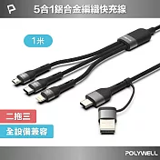 POLYWELL 二拖三PD編織快充線 五合一 USB+C To C+Lightning+Micro-B /1米