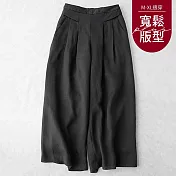 【慢。生活】高腰打褶薄款棉麻闊腿褲 810  FREE 黑色