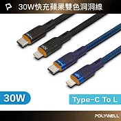 POLYWELL Type-C to Lightning 30W PD散熱洞洞快充線 /1米 /黑色