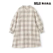 【MUJI 無印良品】兒童雙面起毛法蘭絨立領長袖洋裝 110 柔白格紋