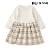 【MUJI 無印良品】幼兒雙面起毛法蘭絨套衫式長袖洋裝 80 柔白格紋