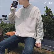 【AMIEE】韓版潮流純色休閒百搭襯衫上衣(男裝/KDTY-C09) M 乳白色