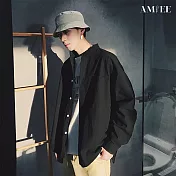 【AMIEE】韓版潮流純色休閒百搭襯衫上衣(男裝/KDTY-C09) M 黑色