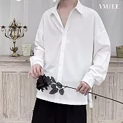 【AMIEE】韓版潮流休閒長袖襯衫上衣(男裝/KDTY-C24) M 白色