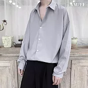 【AMIEE】韓版潮流休閒長袖襯衫上衣(男裝/KDTY-C24) M 灰色