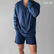 【AMIEE】慵懶風寬鬆防曬T恤上衣(男裝/KDTY-T71) M 藍色