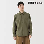 【MUJI 無印良品】男吉貝木棉混二重紗織長袖襯衫 M 深綠