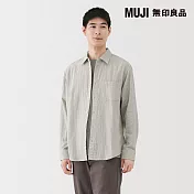 【MUJI 無印良品】男吉貝木棉混二重紗織長袖襯衫 M 灰直紋