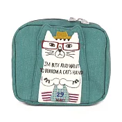 【Kusuguru Japan】日本眼鏡貓 小物收納包 血拚狂歡季 - NEKOMARUKE貓丸系列 化粧包 -藍綠色