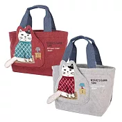 【Kusuguru Japan】日本眼鏡貓 手拿包  前口袋立體貼花造型拉鍊時尚托特包 - Neko Zegawa款 -灰色