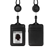 Bone 蹦克 頸掛伸縮識別證套-真皮黑 證件套 卡套 工作證套 真皮款-直式-黑