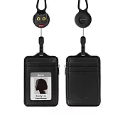 Bone 蹦克 頸掛伸縮識別證套-真皮黑 證件套 卡套 工作證套 真皮款-直式-喵喵喵