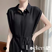 【Lockers 木櫃】韓國百搭修身襯衫 L114081305 黑色M