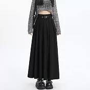 【MsMore】 西裝百褶高腰顯瘦高挑A字長裙# 125648 M 黑色