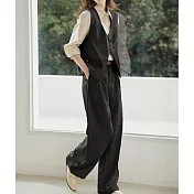 【MsMore】 改良中式西裝背心寬西長褲2件式套裝# 125697 M 灰色