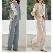 【MsMore】 改良中式西裝背心寬西長褲2件式套裝# 125697 M 米白色