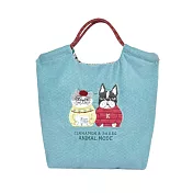 【Kusuguru Japan】日本眼鏡貓 緹花繩手柄刺繡羊毛感提包 購物包-三種用法的提/背包 - Animal Mode系列 -藍綠色