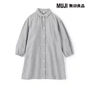 【MUJI 無印良品】兒童二重紗織標準領長袖洋裝 110 深灰直紋