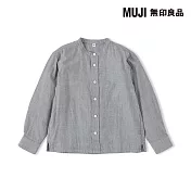 【MUJI 無印良品】兒童二重紗織長袖立領襯衫 110 深灰直紋