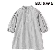 【MUJI 無印良品】幼兒二重紗織立領長袖洋裝 80 深灰直紋
