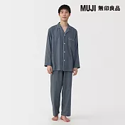 【MUJI 無印良品】男無側縫二重紗織長袖家居睡衣 M 煙燻藍