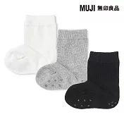【MUJI 無印良品】幼兒直角襪三雙組11-15cm 柔白色×灰色