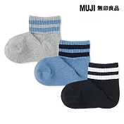 【MUJI 無印良品】兒童直角短襪三雙組 15~19cm 藍橫紋