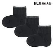 【MUJI 無印良品】兒童直角短襪三雙組 15~19cm 黑直紋
