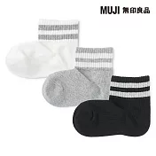 【MUJI 無印良品】兒童直角短襪三雙組 15~19cm 柔白橫紋
