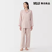 【MUJI 無印良品】女無側縫二重紗織長袖家居睡衣 S 淺粉