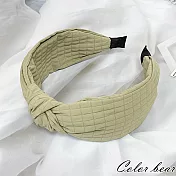 【卡樂熊】韓系寬版扭結格紋織布造型髮箍- 綠色