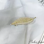 【卡樂熊】韓系優雅鑲鑽珍珠葉片造型彈簧夾/髮夾- 金色