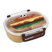 【日本正版授權】BURGER CONX 單層便當盒 日本製 360ml 分隔便當盒/可微波飯盒 漢堡/薯條 - 棕色款