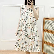 【AnZa】中大碼棉綢寬鬆居家服睡衣連身裙(5色)     FREE 白色花草