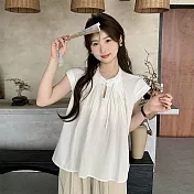 【AnZa】中式單扣繫帶傘擺短袖上衣襯衫(2色)      FREE 白色