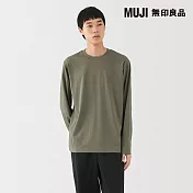 【MUJI 無印良品】男天竺圓領長袖T恤 S 煙燻綠