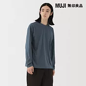 【MUJI 無印良品】男天竺圓領長袖T恤 S 煙燻藍
