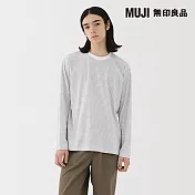 【MUJI 無印良品】男天竺圓領長袖T恤 S 白橫紋