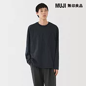 【MUJI 無印良品】男天竺圓領長袖T恤 S 暗藍橫紋