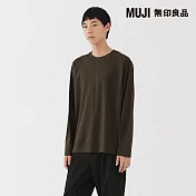 【MUJI 無印良品】男天竺圓領長袖T恤 S 棕橫紋