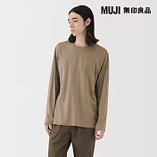 【MUJI 無印良品】男水洗天竺圓領長袖T恤 S 卡其