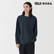 【MUJI 無印良品】男水洗天竺圓領長袖T恤 S 暗藍