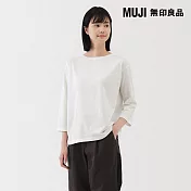 【MUJI 無印良品】女天竺船領七分袖T恤 XL 白色